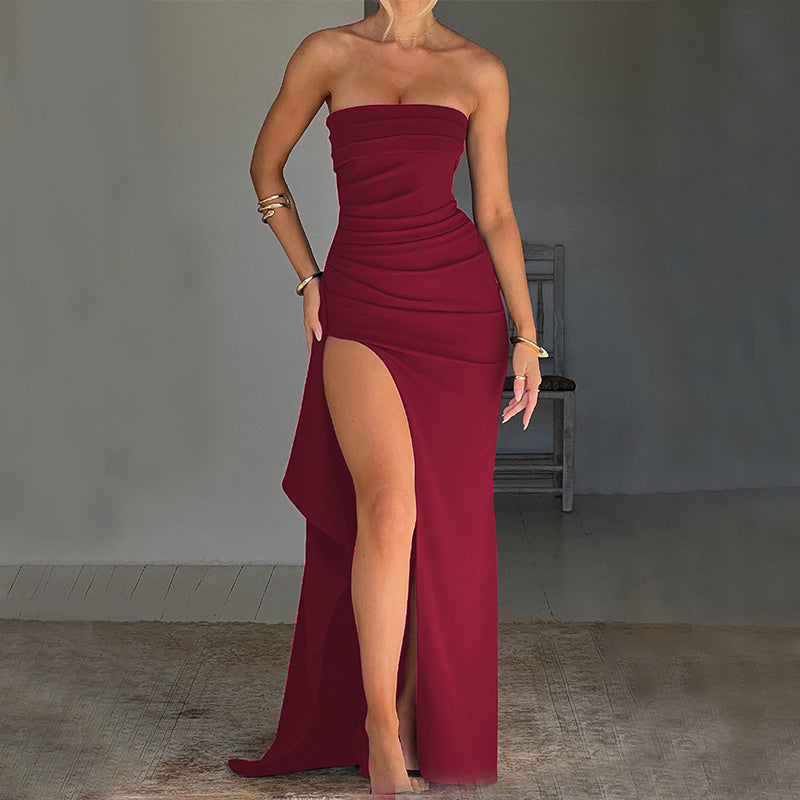 Strapless Pleated Split Dress