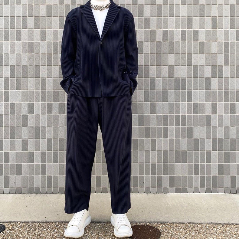 Ribbed cotton pantalon full length model