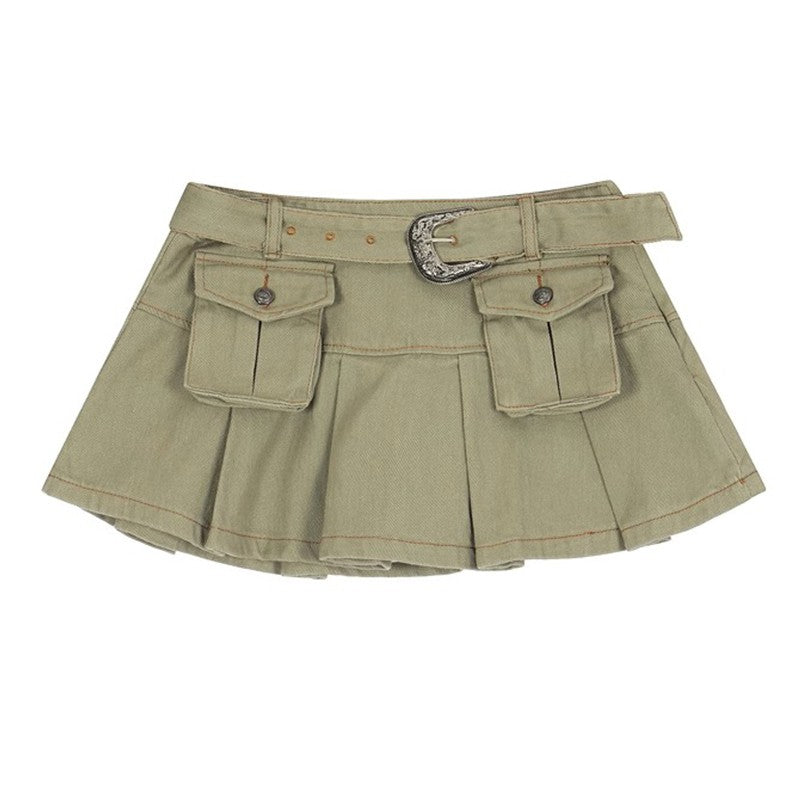 Retro workwear denim skirt model view