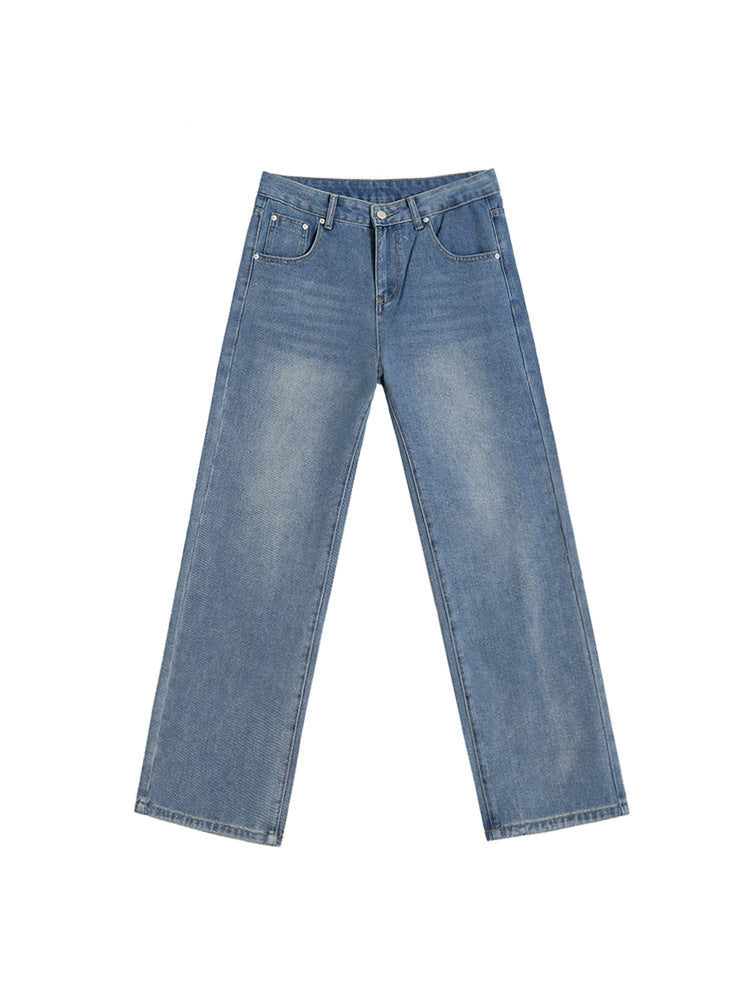 Men's retro washed jeans full length model