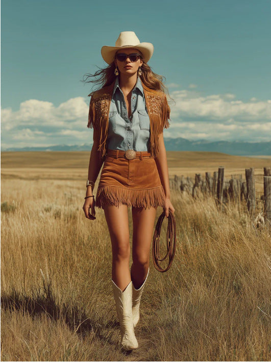 Suede fringe boho skirt color options