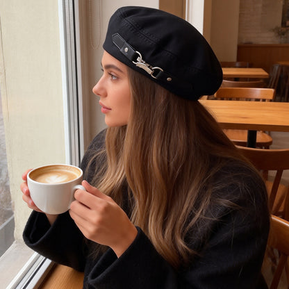 Leather button baseball cap on model