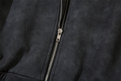 Men's polo collar leather coat collar detail