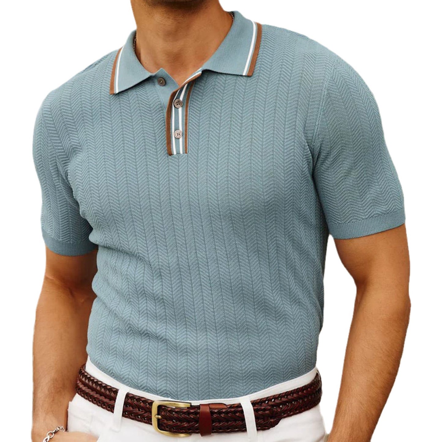 Ashford knit polo main view on model