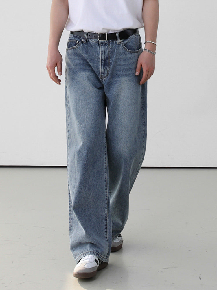 Men's retro washed jeans fabric close-up