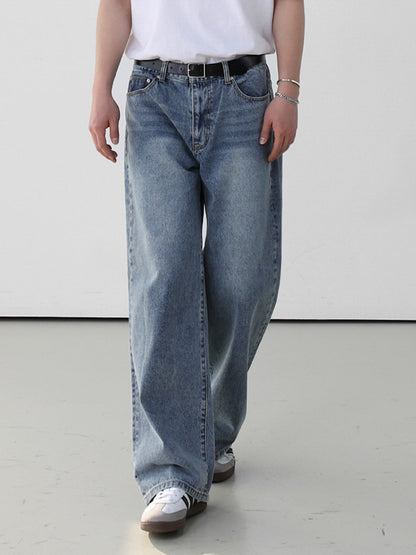 Men's retro washed jeans fabric close-up
