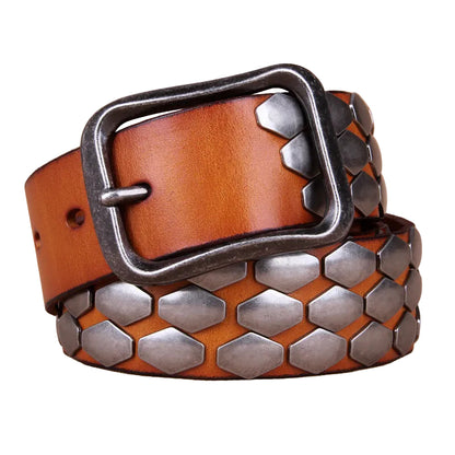 Premium full-grain tan leather belt main view