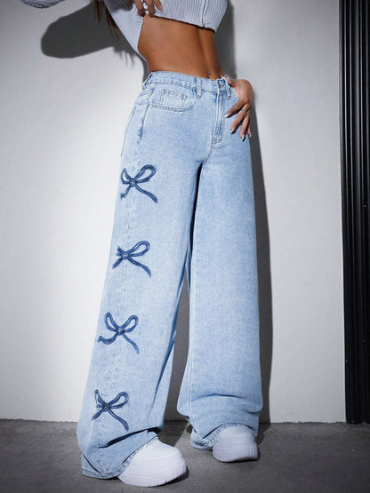 Printed wide leg jeans color options