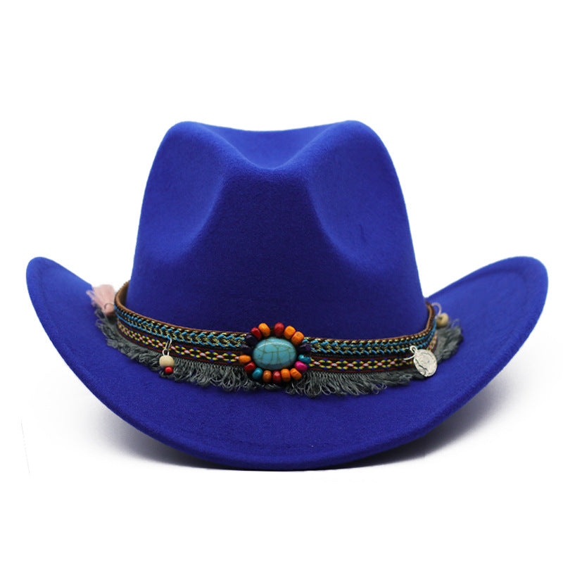 Unisex curled felt cowboy hat on model