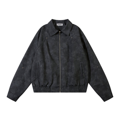 Men's polo collar leather coat full length model