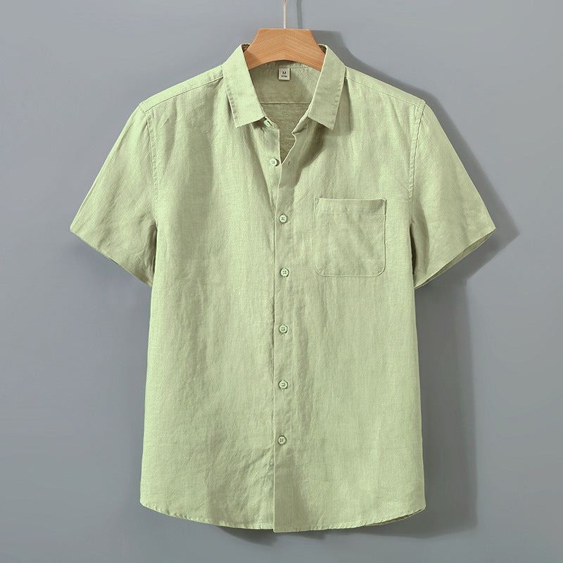 Men's short sleeve linen shirt model full view