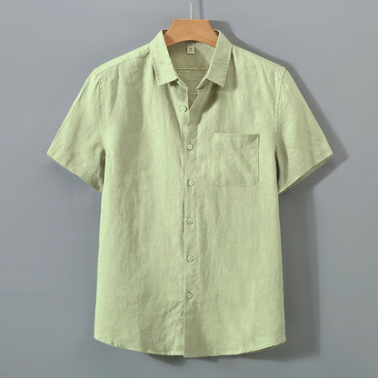 Men's short sleeve linen shirt model full view