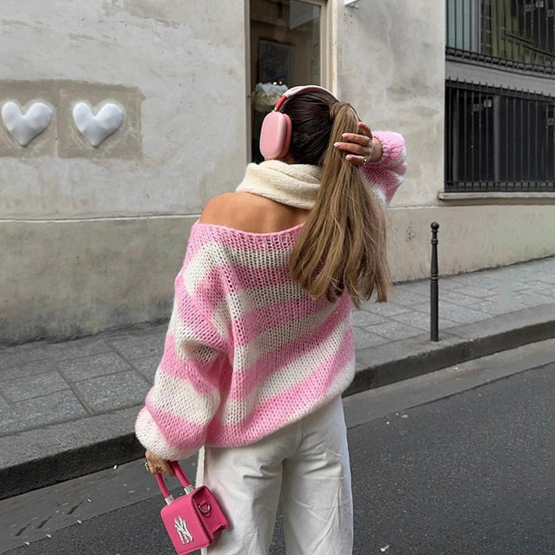 Loose striped knit sweater lifestyle