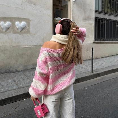 Loose striped knit sweater lifestyle