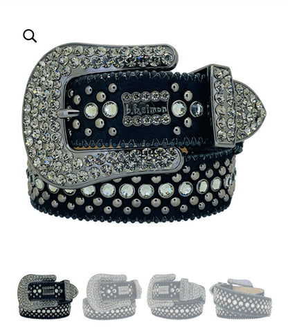 Rhinestone leather belt rhinestone close-up