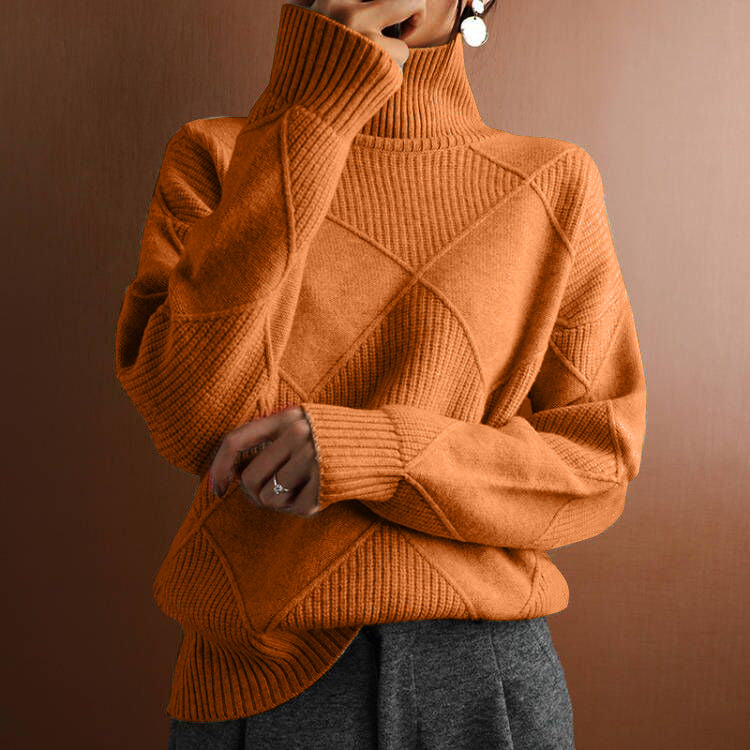 High collar warm sweater side view