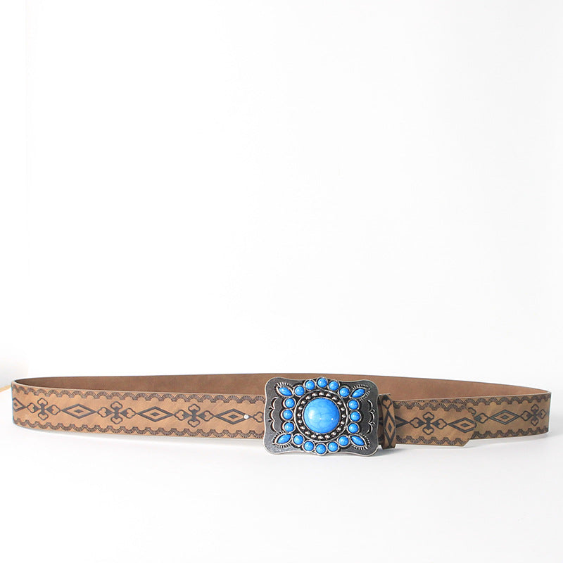 Antique silver turquoise belt on model