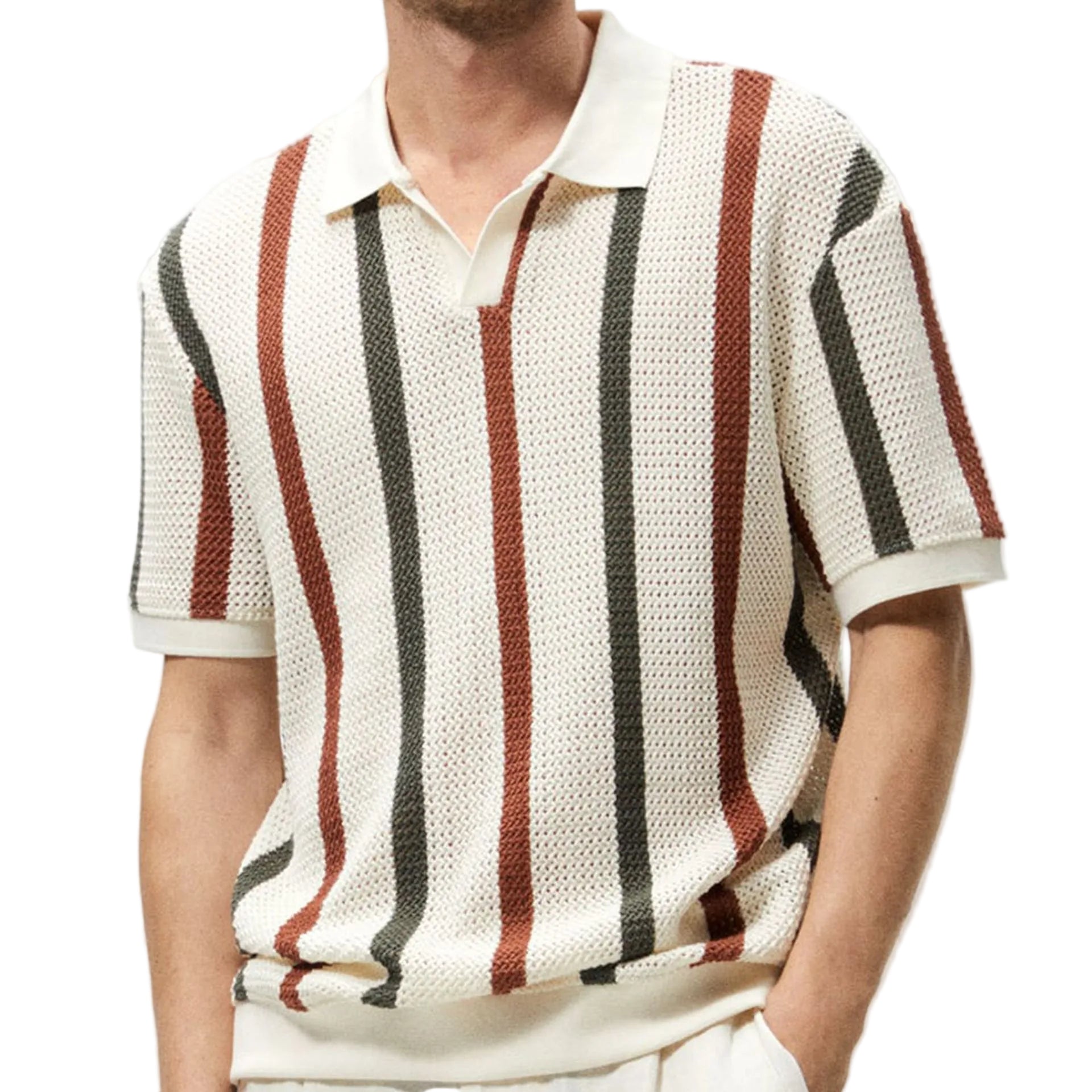 Resort knit stripe polo main view on model