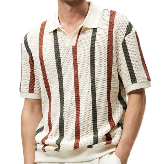 Resort knit stripe polo main view on model