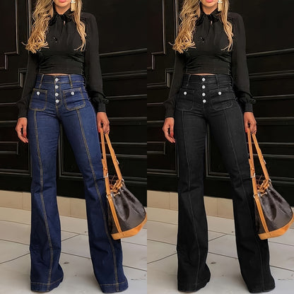 Patchwork flared jeans side view