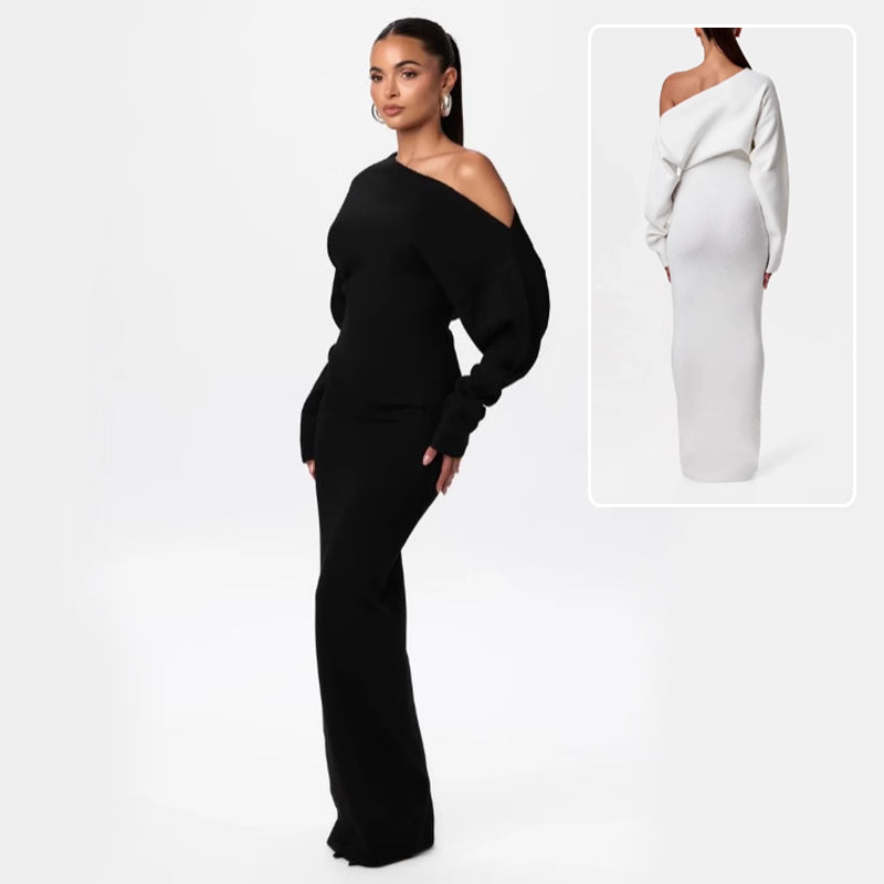 Off shoulder knit bodycon dress side view