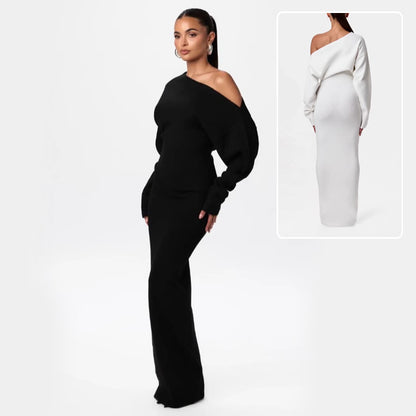 Off shoulder knit bodycon dress side view