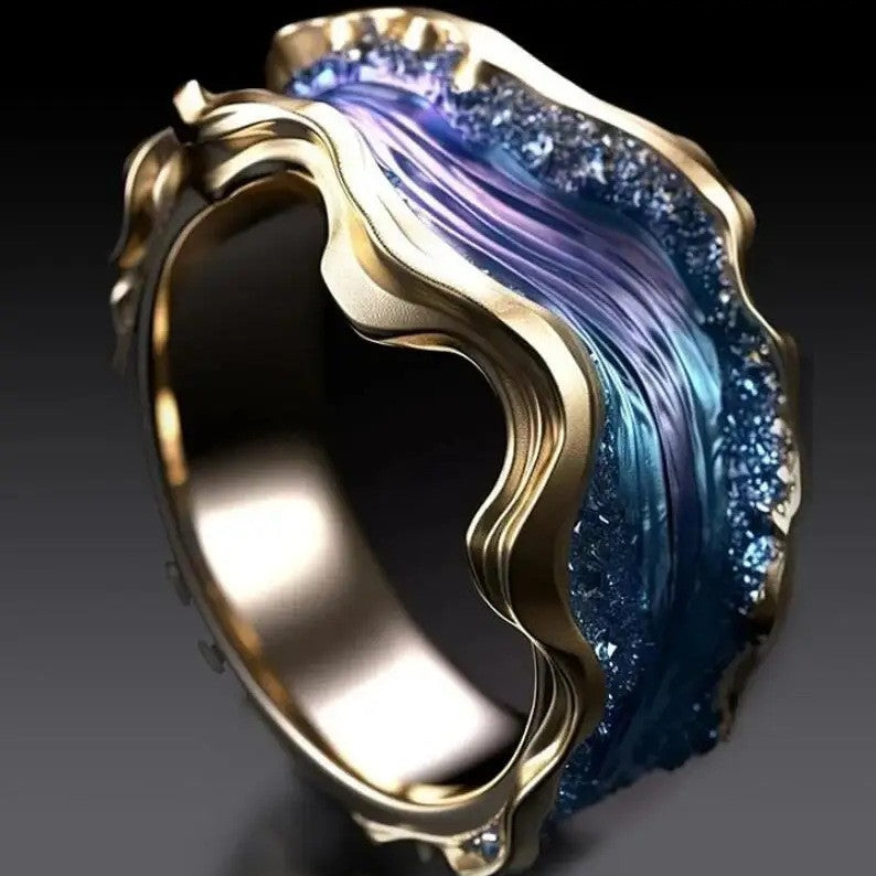 Wave oil drop diamond ring stone detail