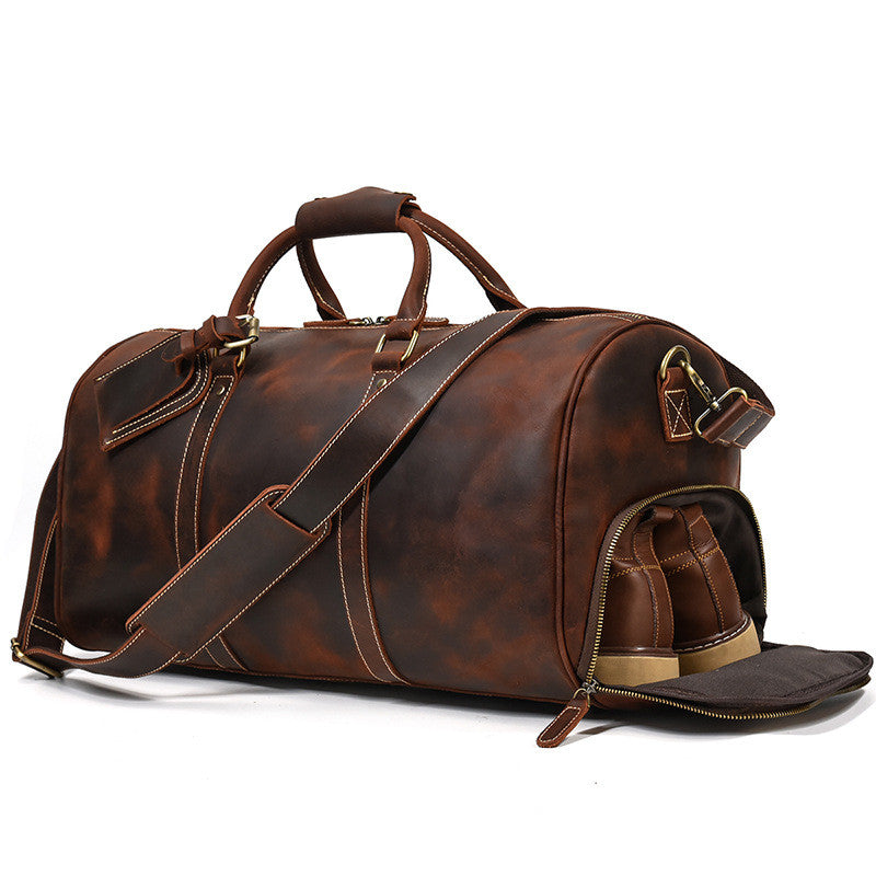 Montague leather duffle bag back view