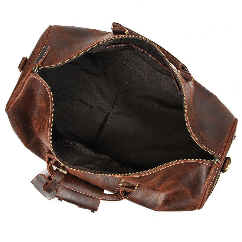 Montague leather duffle bag side view