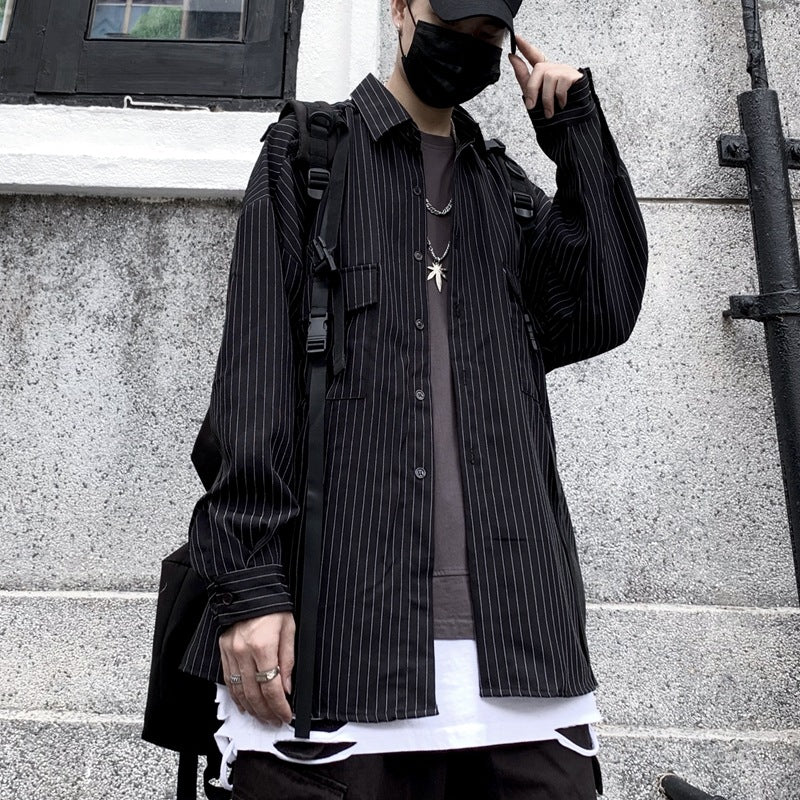 Men's retro striped loose shirt alternate color