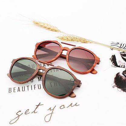 Trendy wood sunglasses lens detail