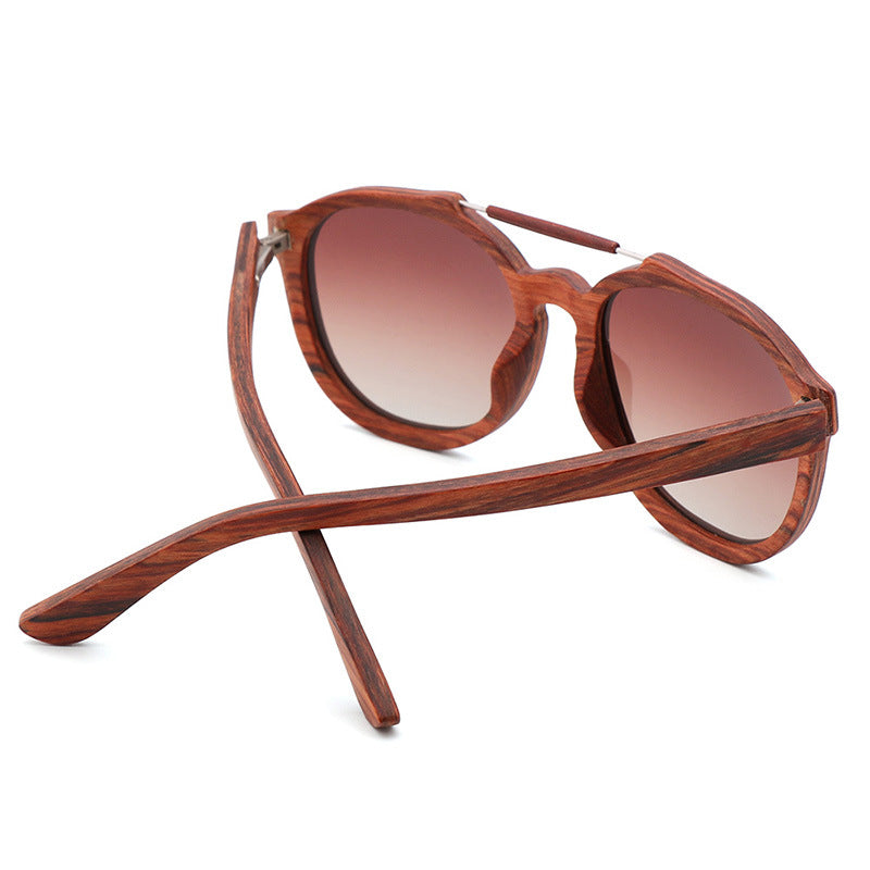 Trendy wood sunglasses wood frame close-up