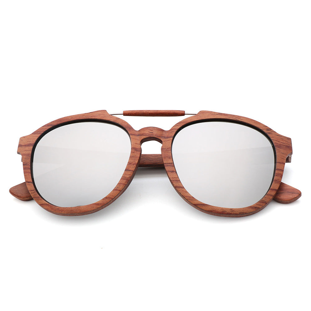 Trendy wood sunglasses pair view