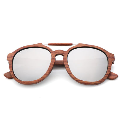 Trendy wood sunglasses pair view