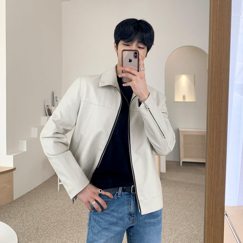 Men's slim moto trend jacket back view