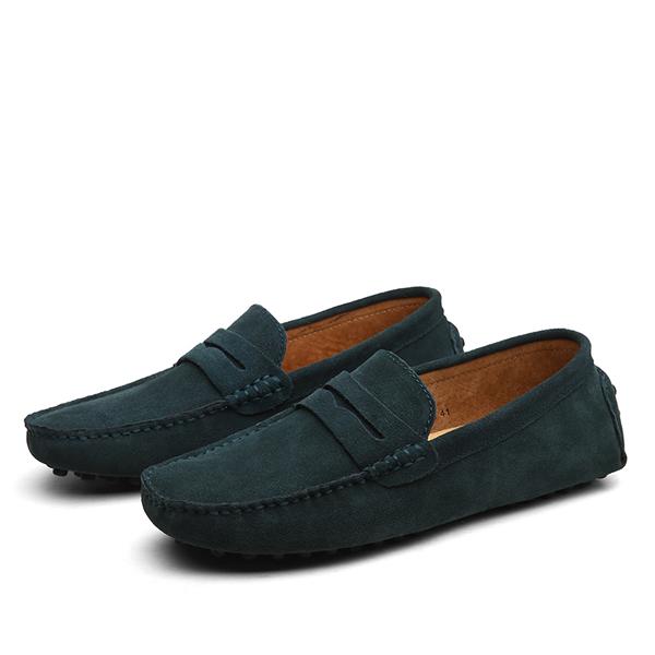 Men's suede driver loafers close-up detail