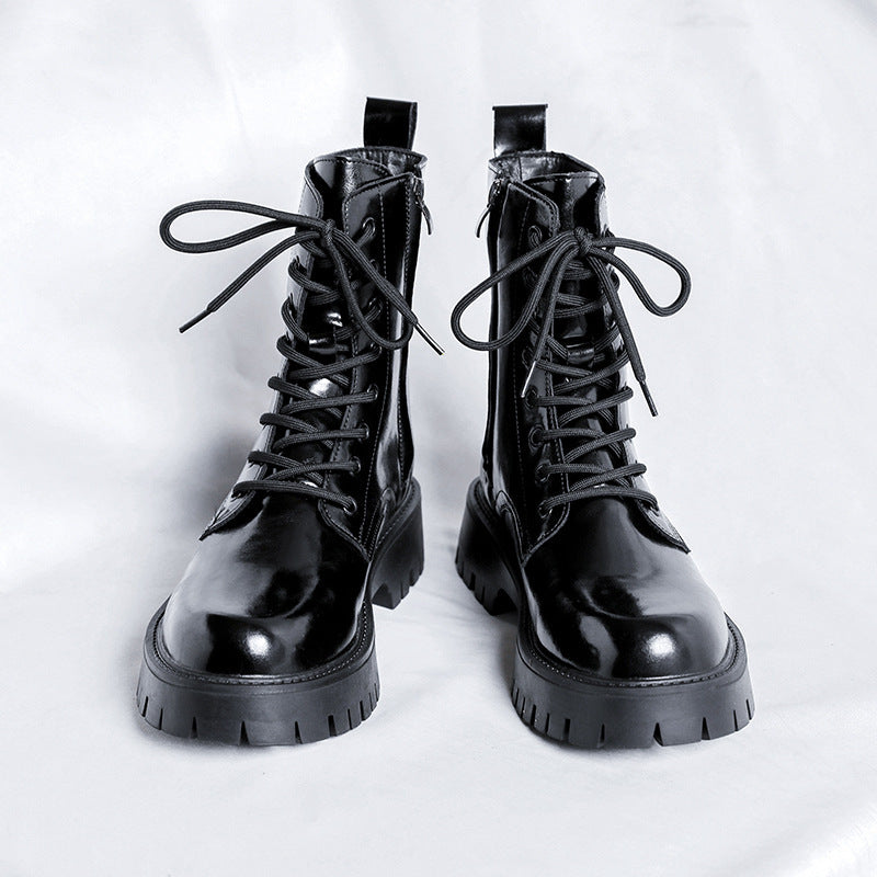 Men's patent Martin boots back view