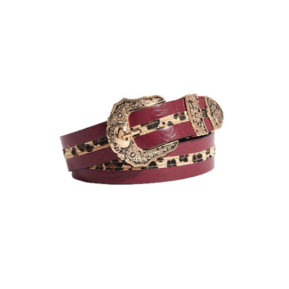 Carved buckle leather belt main view