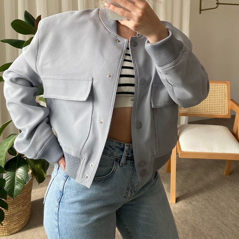Stand collar pocket jacket back view