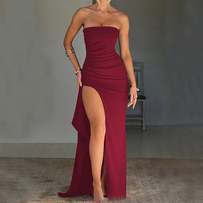 Strapless Pleated Split Dress