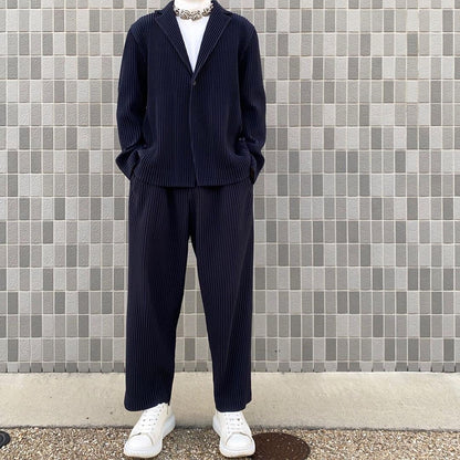 Ribbed cotton pantalon full length model