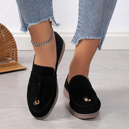 Women's suede lady loafers back view