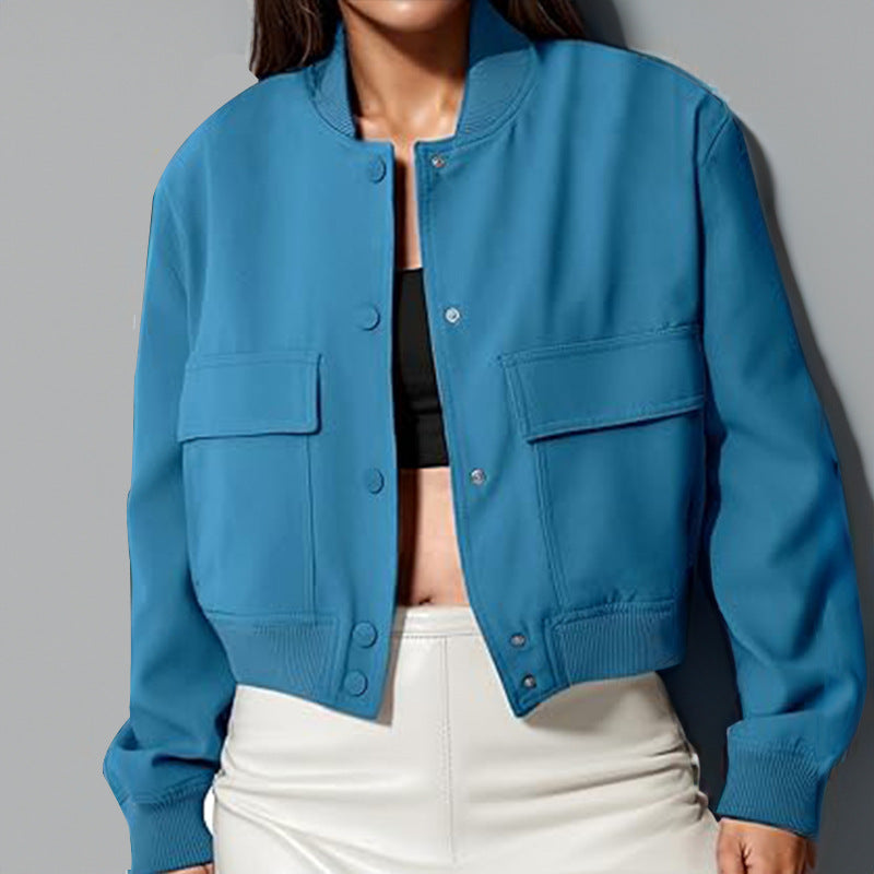 Stand collar pocket jacket full length