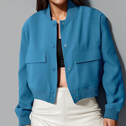Stand collar pocket jacket full length