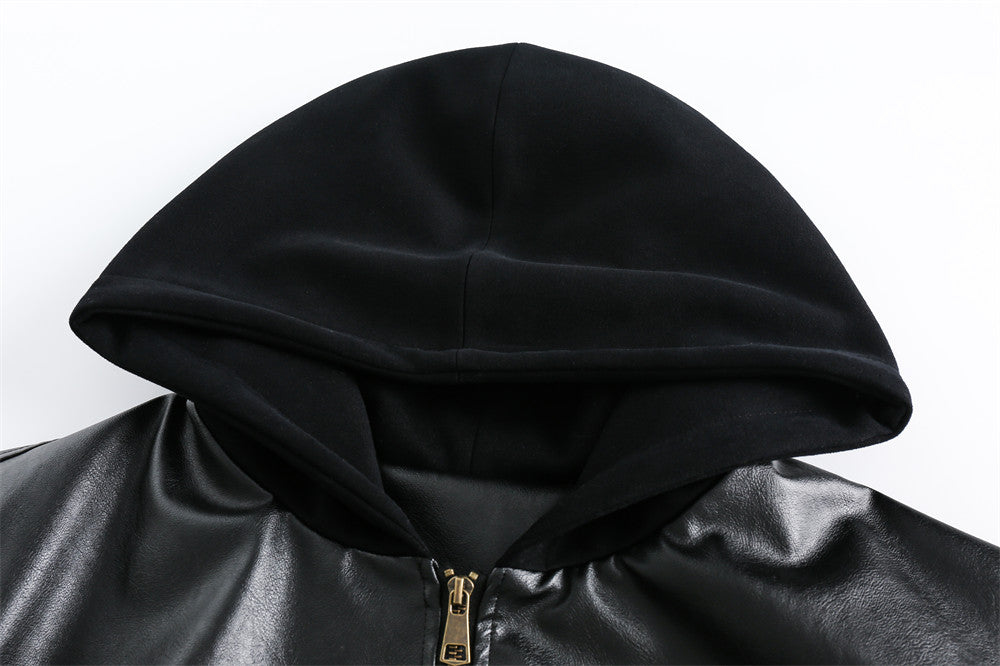 Men's hooded PU workwear jacket close-up detail