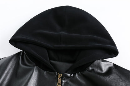 Men's hooded PU workwear jacket close-up detail