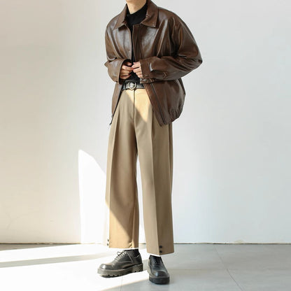Retro short leather coat back view