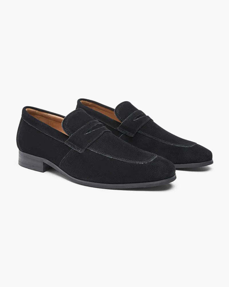 Men's suede penny loafers classic slip-on shoes in beige