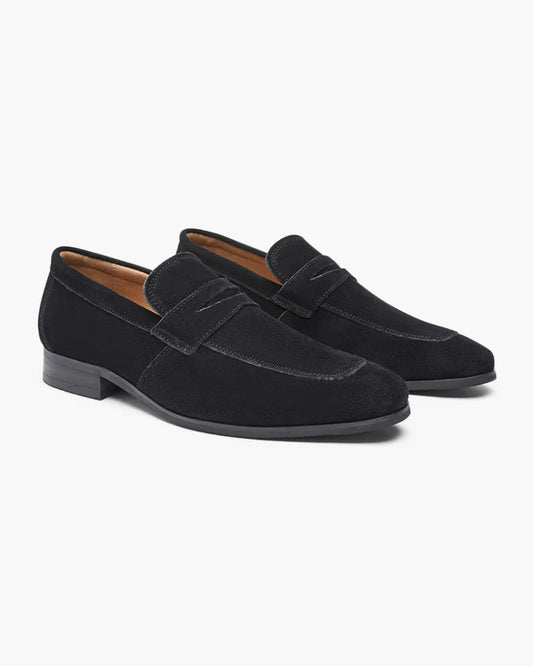 Men's suede penny loafers classic slip-on shoes in beige