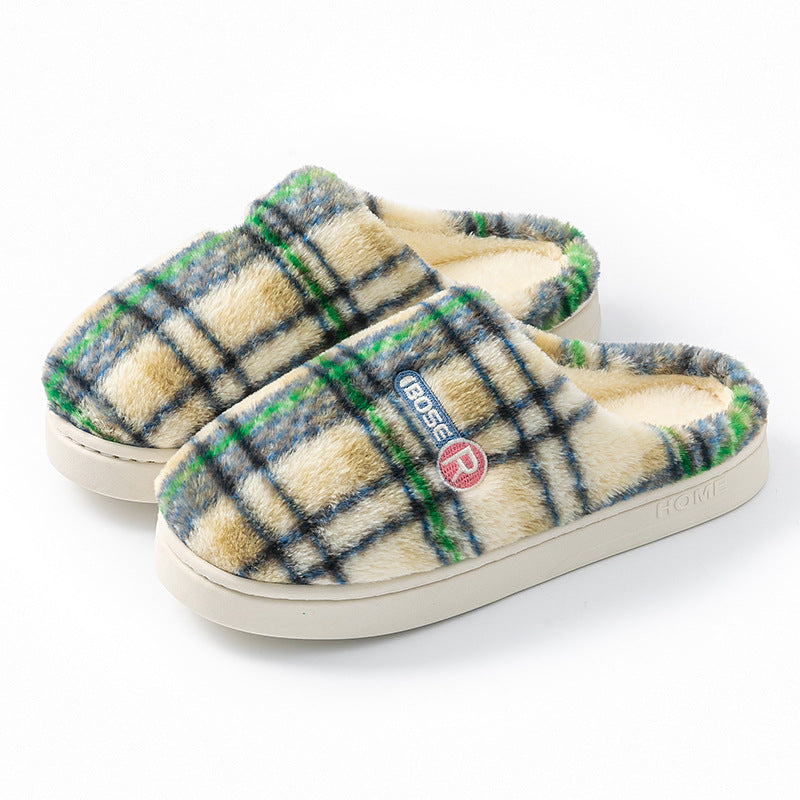Plush plaid home shoes pair view
